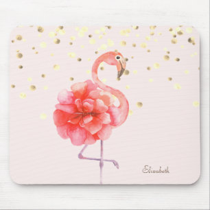 Pink Flamingo-Blume, Gold Konfetti Mousepad