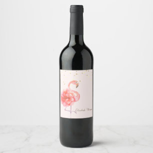 Pink Flamingo-Blume, Gold Konfetti Weinetikett