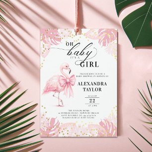 Pink Flamingo Bow Tropical Pink Girl Baby Dusche Einladung