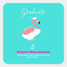 Pink Flamingo Bright Blue Abschluss Quadratischer Aufkleber