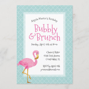 Pink Flamingo Bubbly Birthday Brunch Einladung