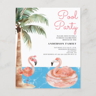 Pink Flamingo Budget Pool Party Einladung Flyer
