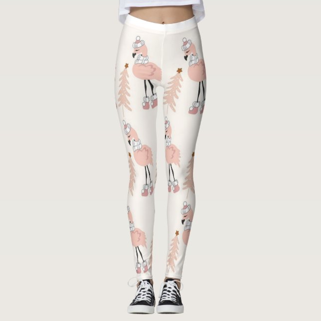 Pink Flamingo Christmas Leggings (Vorderseite)