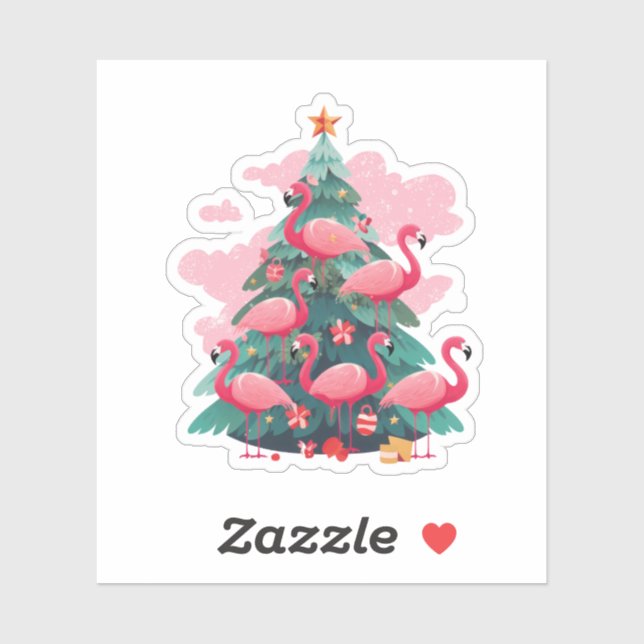 PINK FLAMINGO CHRISTMAS TREM AUFKLEBER (Blatt)