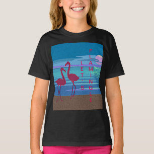 Pink Flamingo Couple am T - Shirt des Sonnenset Gi