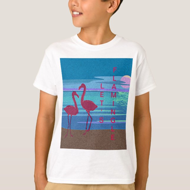 Pink Flamingo Couple am T - Shirt des Sunset Kid (Vorderseite)