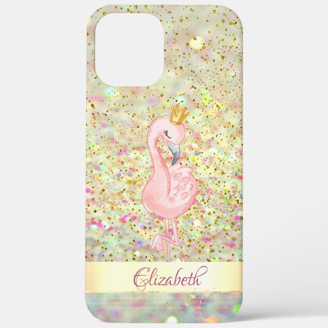 Pink Flamingo Crown Glitzer Bokeh Confetti Case-Mate iPhone Hülle (Rückseite)