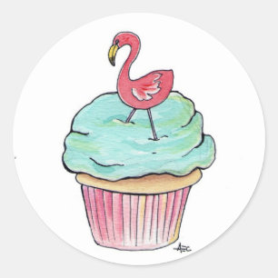 Pink Flamingo Cupcake Runder Aufkleber