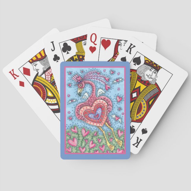 PINK FLAMINGO CUPID AND FLYYY HEARTS VALENTINE SPIELKARTEN (Rückseite)
