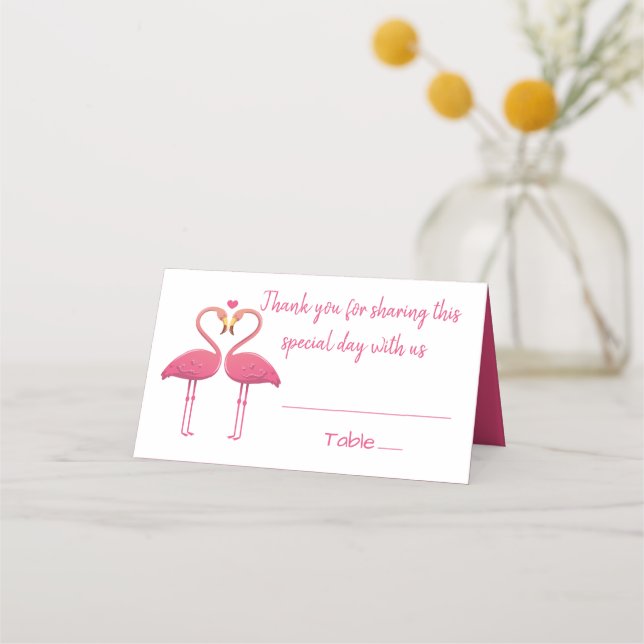 Pink Flamingo Danke für die Tropical Wedding Party Platzkarte (Vorderseite)