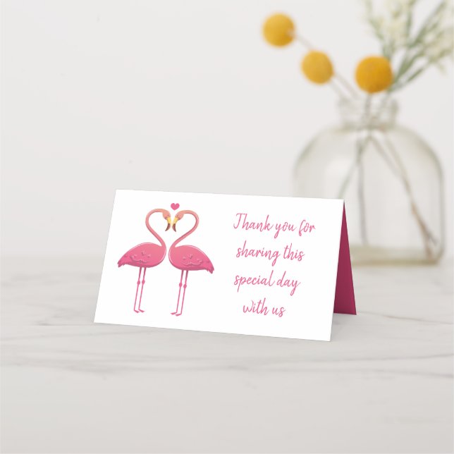 Pink Flamingo Danke für die Tropical Wedding Party Platzkarte (Vorderseite)