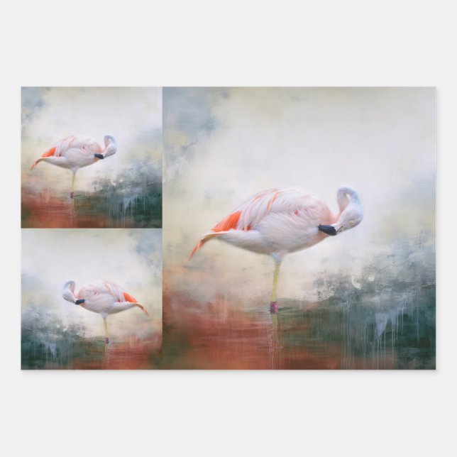 Pink Flamingo Dekoupage Paper Geschenkpapier Set (Vorderseite 3)