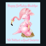 Pink Flamingo Dinosaur Funny Kids Birthday Party Poster<br><div class="desc">Pink Flamingo Dinosaur Funny Kids Birthday Party wall art poster sign says Happy Birthday We Hatched a Giant Surprise. Whimsical flamingo and pink dinosaur with a nest of pink eggs. Cute hybrid party theme poster with 100% custom text to create your own birthday wishes for your special little someone.</div>