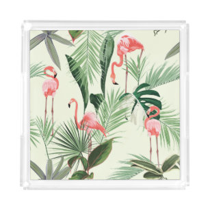 Pink Flamingo Exotic Blume Muster Acryl Tablett