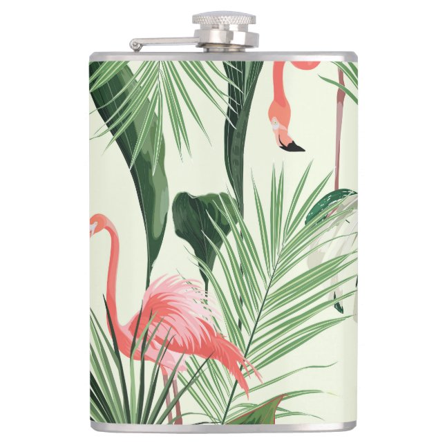 Pink Flamingo Exotic Blume Muster Flachmann (Vorderseite)