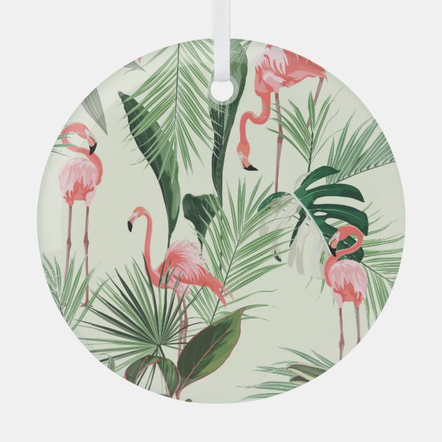 Pink Flamingo Exotic Blume Muster Ornament Aus Glas (Vorderseite)