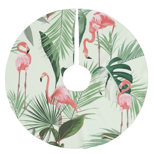 Pink Flamingo Exotic Blume Muster Polyester Weihnachtsbaumdecke (Vorderseite)