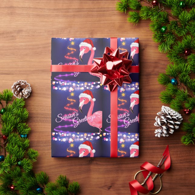 Pink Flamingo Festive Tropical Beach Weihnachten Geschenkpapier (Feiertagsgeschenk)