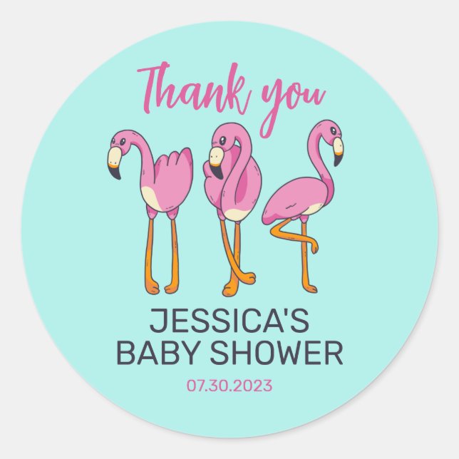 Pink Flamingo Flock Türkis Blue Baby Dusche Runder Aufkleber (Vorderseite)