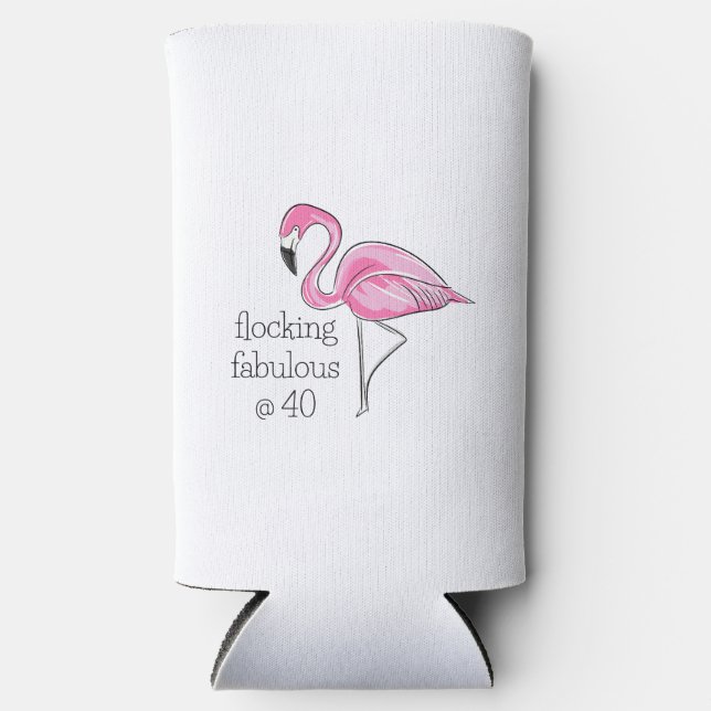 Pink Flamingo Flocking Fabulous bei 40 Selters Dosenkühler (Vorderseite)