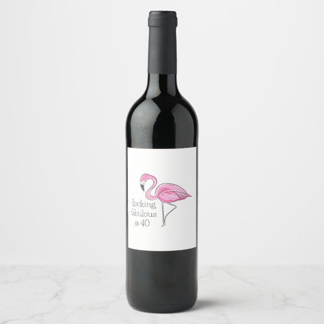 Pink Flamingo Flocking Fabulous bei 40 Weinetikett (Vorderseite)