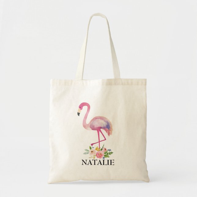 Pink Flamingo Floral Kids Personalisiertes Geschen Tragetasche (Vorne)