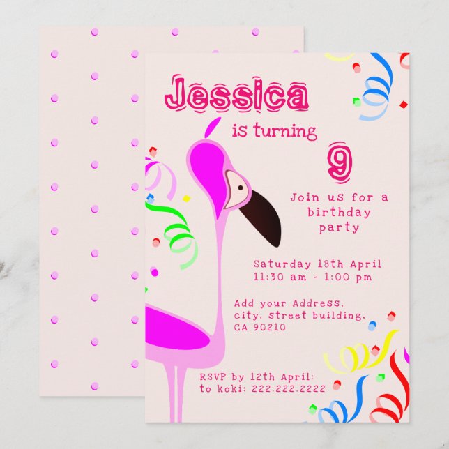 Pink Flamingo Geburtstag  Einladung (Vorne/Hinten)