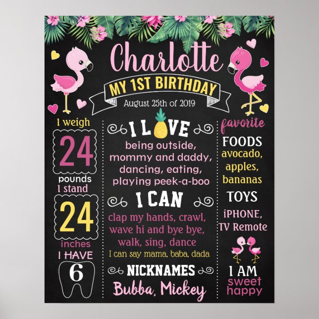 Pink Flamingo Geburtstagsparty Chalkboard Poster (Vorne)