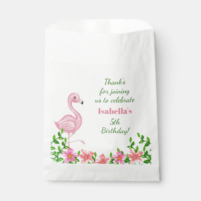 Pink Flamingo Girls Geburtstagsparty Danke Geschenktütchen (Vorderseite)