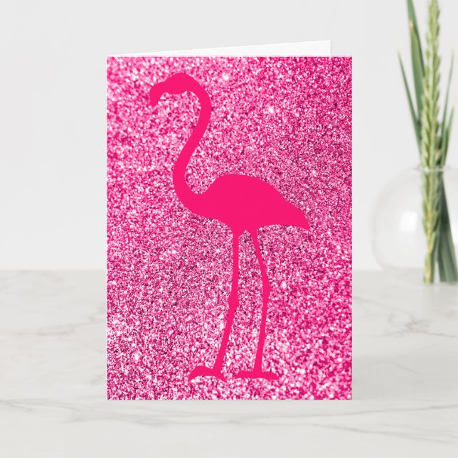 Pink Flamingo Glitzer Happy Birthday Karte (Vorderseite)