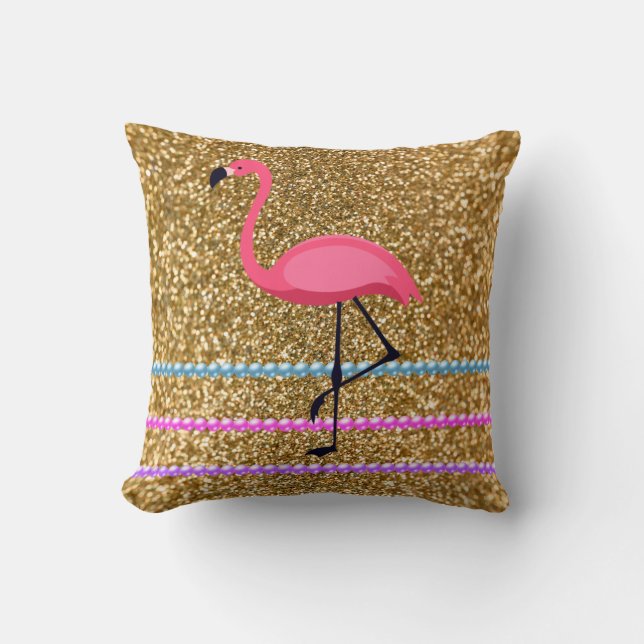 Pink Flamingo Glitzer Kissen (Vorderseite)