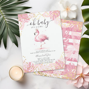 Pink Flamingo Gold Tiara Tropical Girl Baby Dusche Einladung