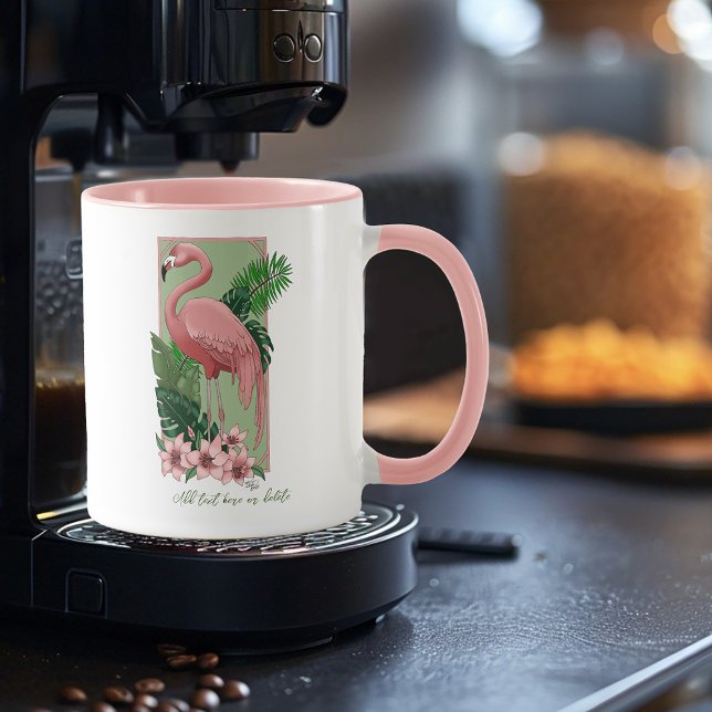 Pink Flamingo Green Blätter Lilly Tasse (Von Creator hochgeladen)