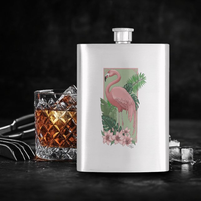 Pink Flamingo Green Blätter Lily Flachmann (Von Creator hochgeladen)