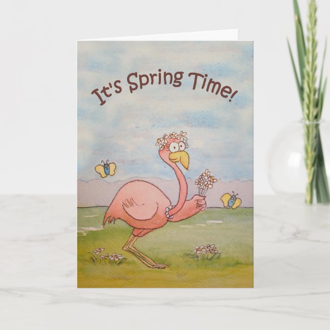 Pink Flamingo Happy Spring Paper Grußkarte Karte (Vorderseite)