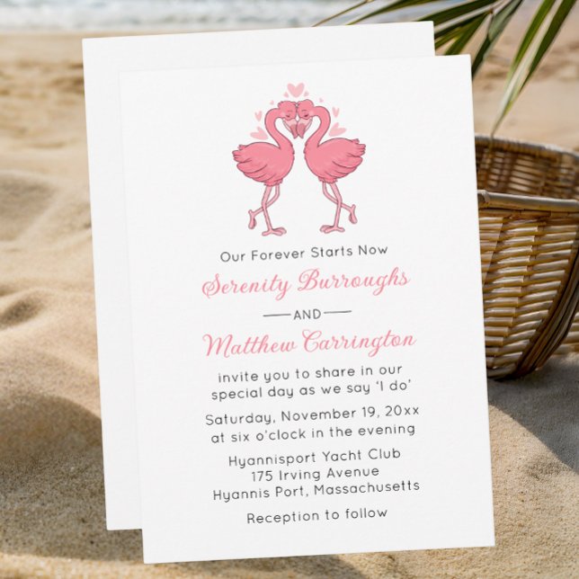 Pink Flamingo Hawaiian Tropical Beach Wedding Einladung (Von Creator hochgeladen)