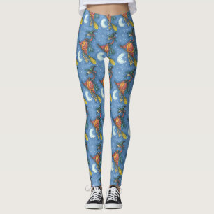 PINK FLAMINGO HEXE AUF BESEN HALLOWEEN LEGGINGS