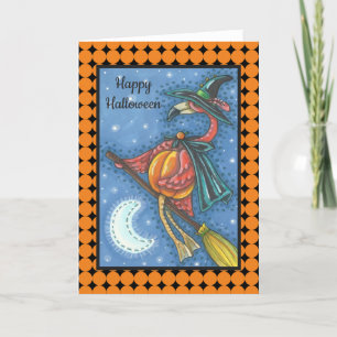 PINK FLAMINGO HEXE HALLOWEEN GRUßKARTE Leer Karte