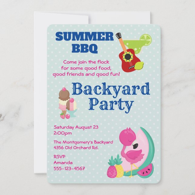 Pink Flamingo Ice Cream GRILLEN Party Einladung (Vorderseite)