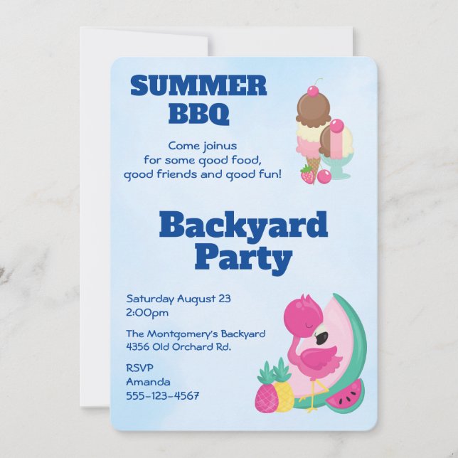 Pink Flamingo Ice Cream GRILLEN Party Einladung (Vorderseite)