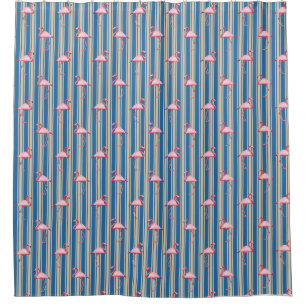 Pink Flamingo Illustration Tropischer Muster Strei Duschvorhang