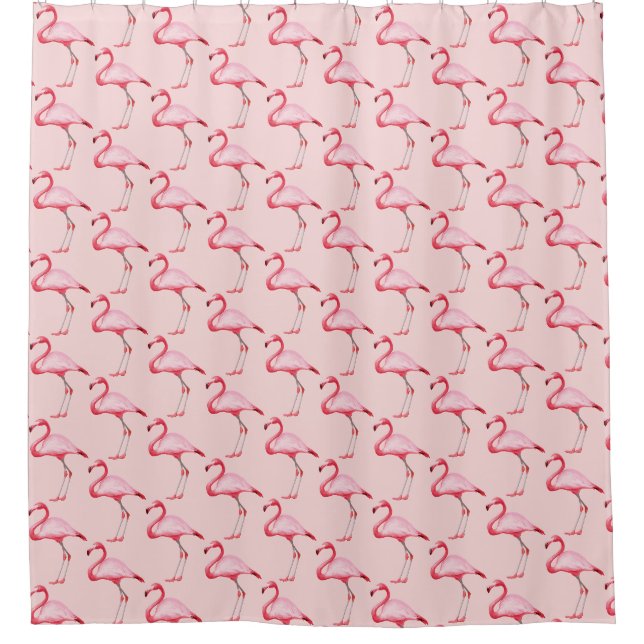 Pink Flamingo Illustration Tropisches Muster Niedl Duschvorhang (Vorderseite)
