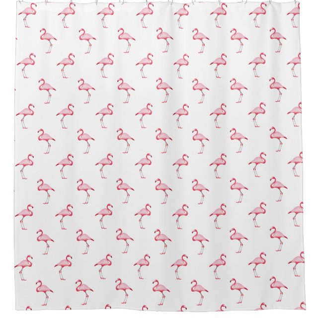 Pink Flamingo Illustration Tropisches Muster Paste Duschvorhang (Vorderseite)