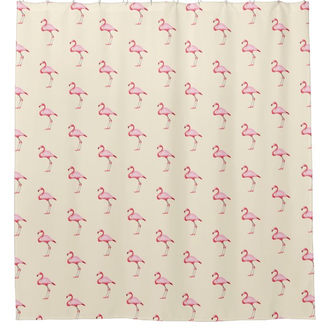 Pink Flamingo Illustration Tropisches Muster Paste Duschvorhang (Vorderseite)