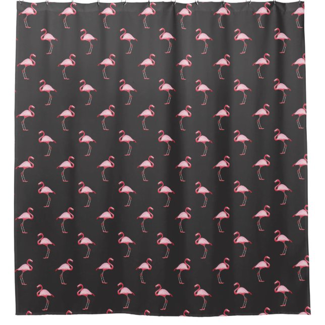 Pink Flamingo Illustration Tropisches Muster Schwa Duschvorhang (Vorderseite)