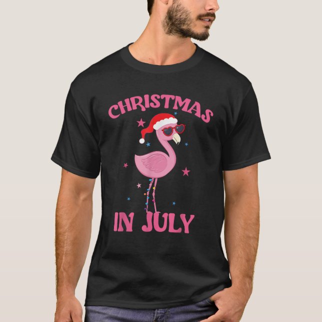 Pink Flamingo in Santa Hat Christmas In July Girl  T-Shirt (Vorderseite)