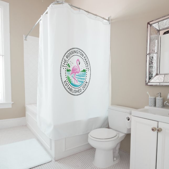 Pink Flamingo in Water Family Name Datum Estland # Duschvorhang (Beispiel)