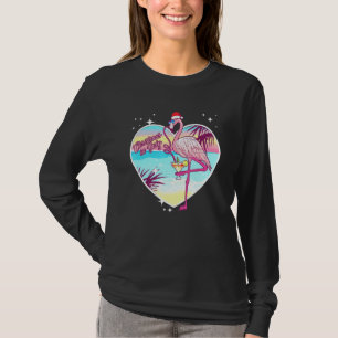 Pink Flamingo in Weihnachtsmannmütze Hawaiian Chri T-Shirt