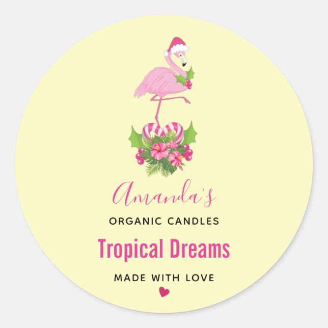 Pink Flamingo in Weihnachtsmannmütze Whimsical Can Runder Aufkleber (Vorderseite)