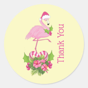 Pink Flamingo in Weihnachtsmannmütze Whimsical Dan Runder Aufkleber